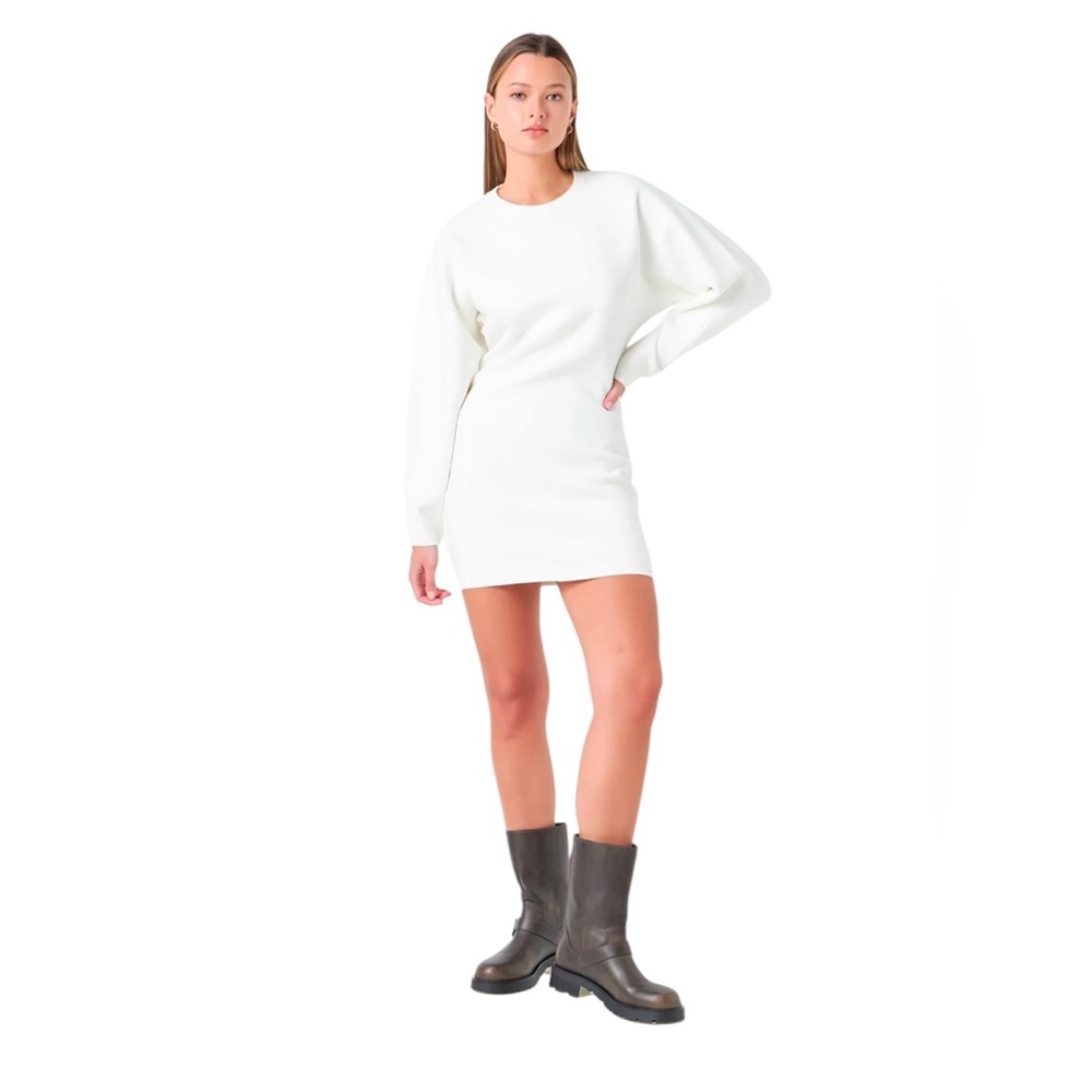 Grey Lab knitted mini sweater dress in ivory. NWT size large.